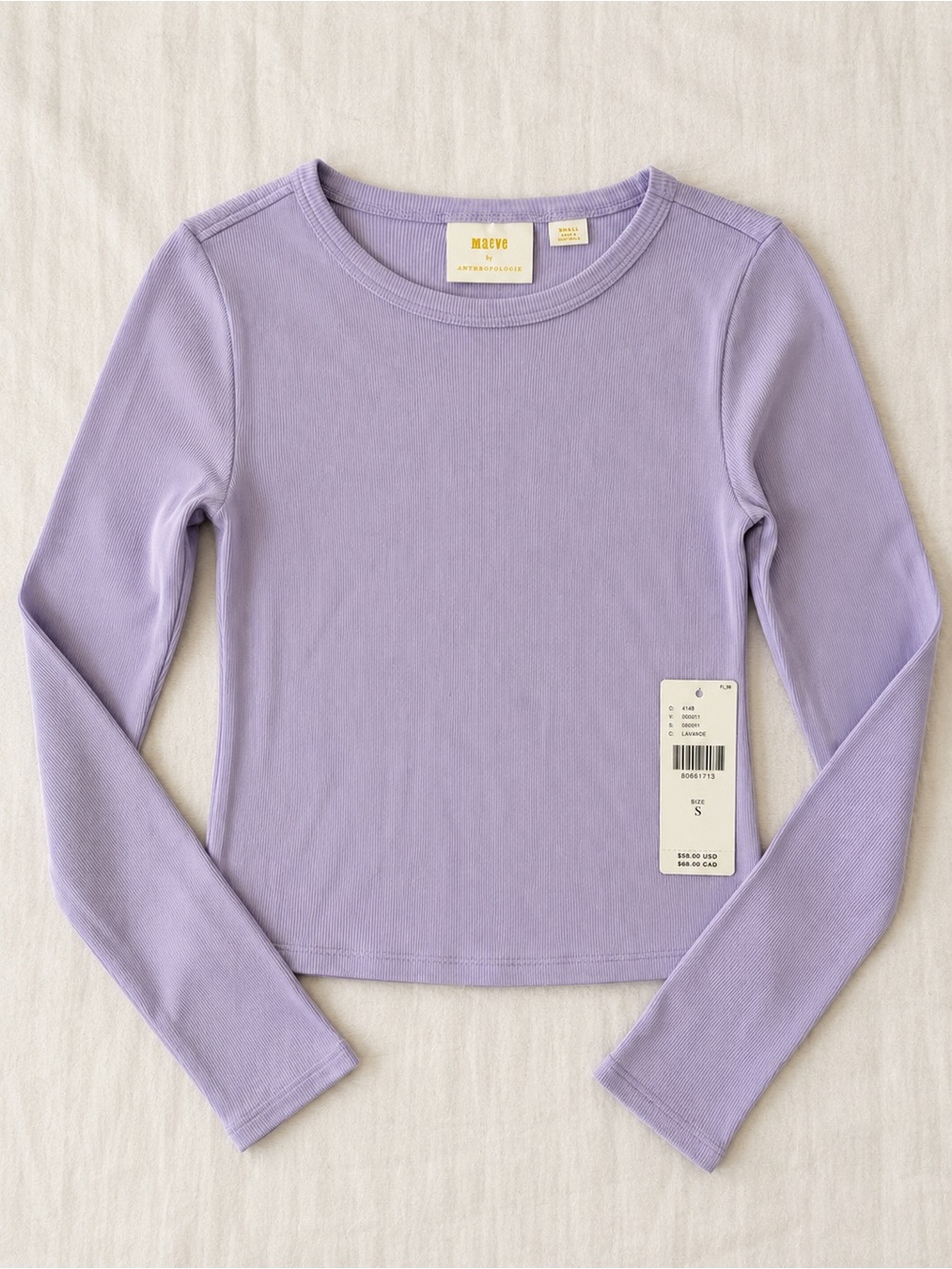 ✨NWT Anthropologie | Maeve Ribbed Long Sleeve T Shirt | lavender purple - size S